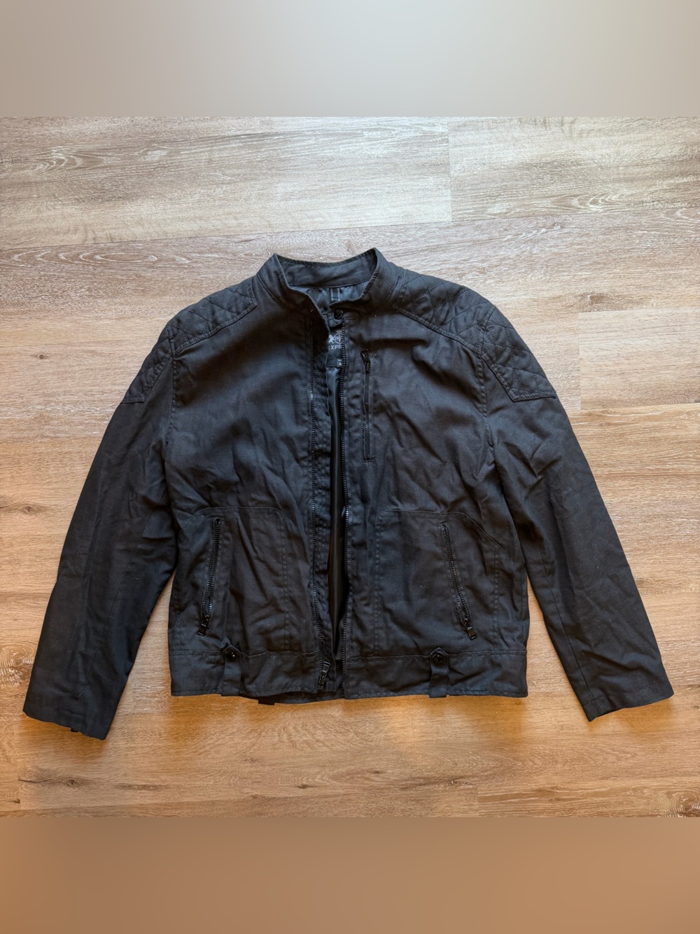 Express Black Military-Style Field Zip Up Padded Biker Jacket with Pockets